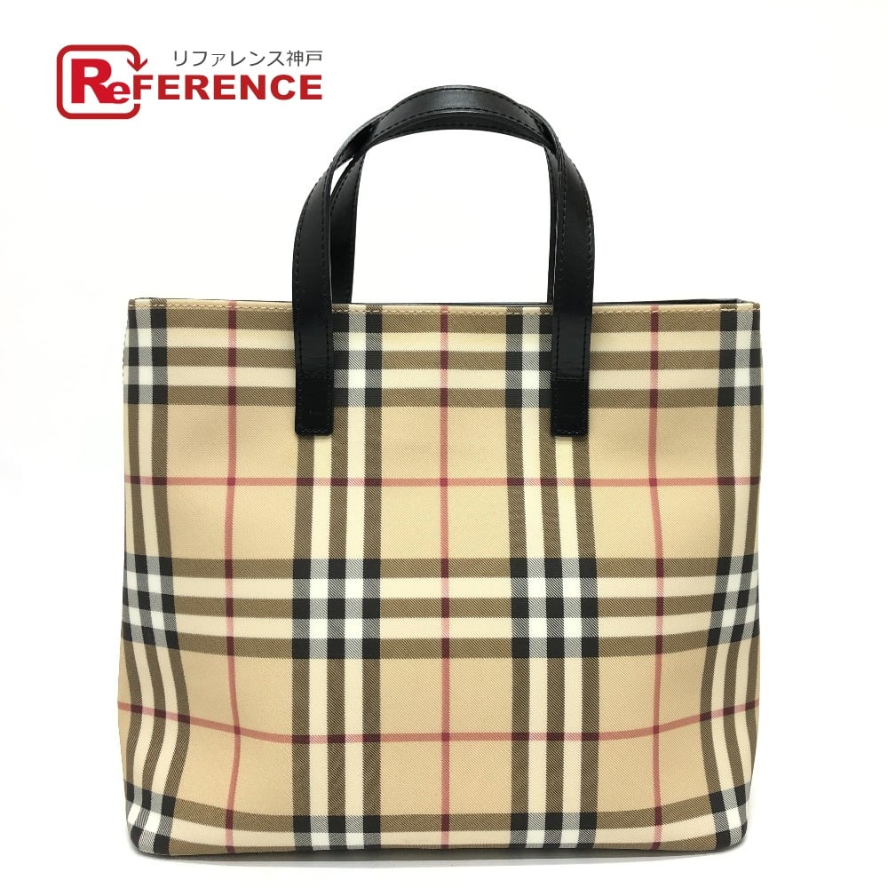 Burberry BURBERRY check Bag Tote Bag Hand Bag PVC/Leather Beige/Red/Black