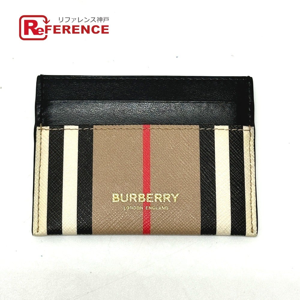 Burberry BURBERRY Check logo Business Card Holder Pass Case Card Case Leather Beige/Black