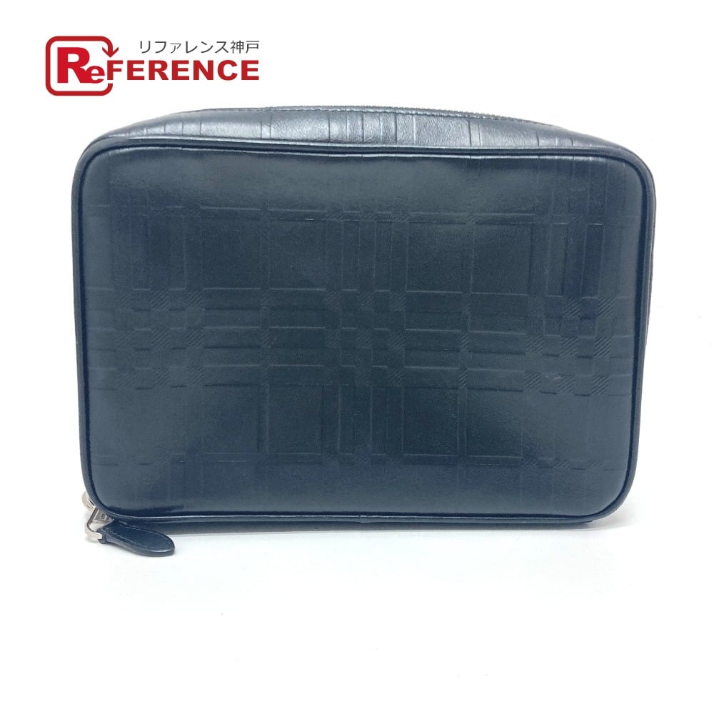 Burberry BURBERRY Check pattern Embossed Clutch Bag Pouch Black/SilverHardware