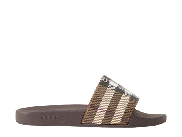 Burberry Burberry Check Print Slides Dark Birch Brown - view 1