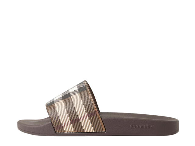 Burberry Burberry Check Print Slides Dark Birch Brown - view 2