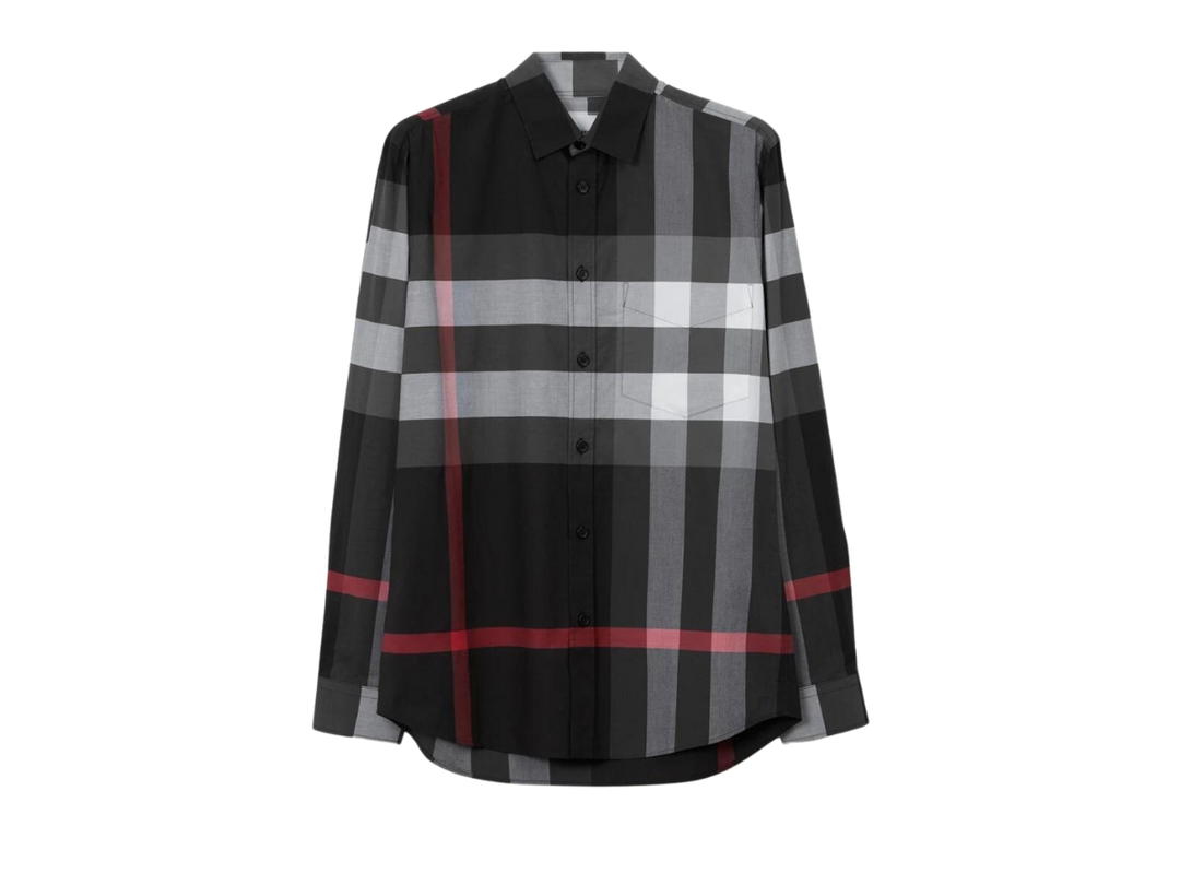 Burberry Burberry Check Stretch Cotton Poplin Shirt Charcoal