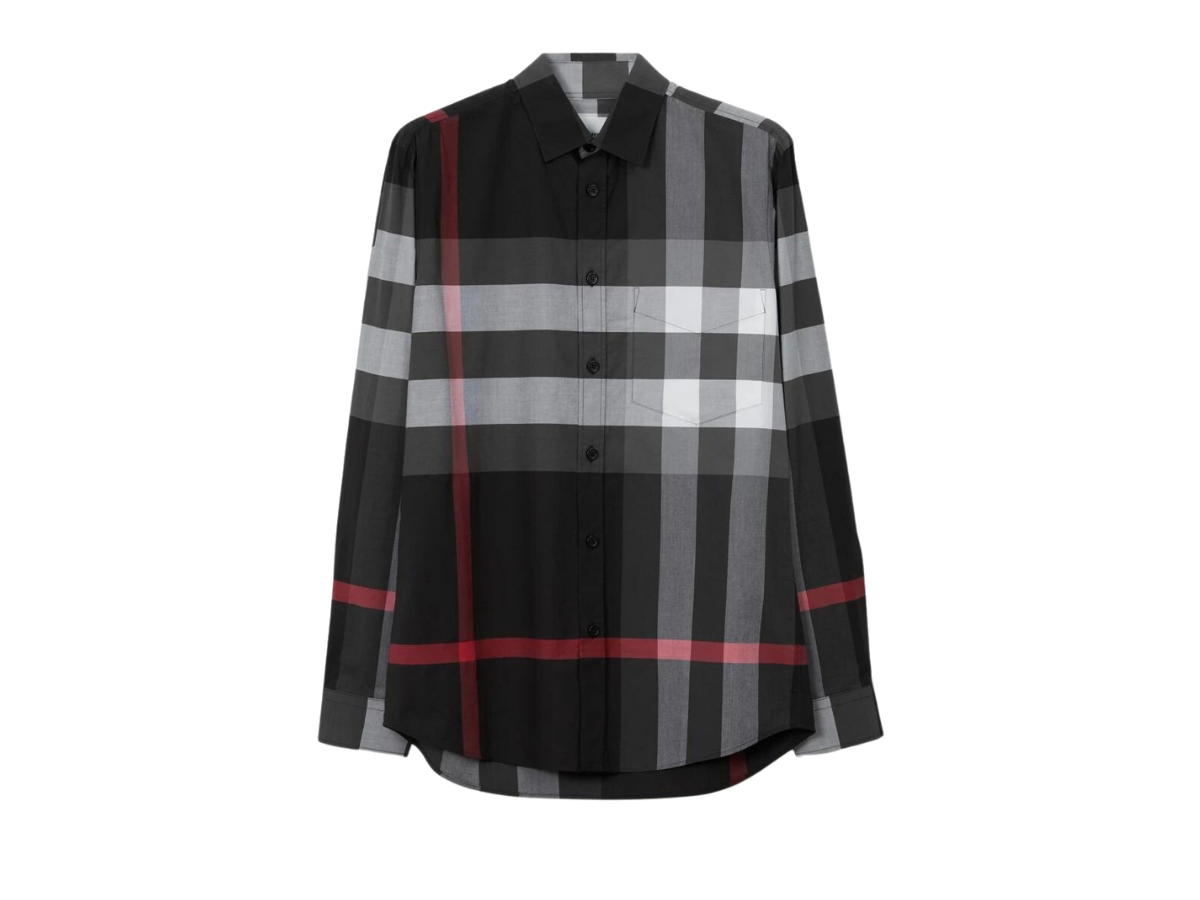 Burberry Burberry Check Stretch Cotton Poplin Shirt Charcoal