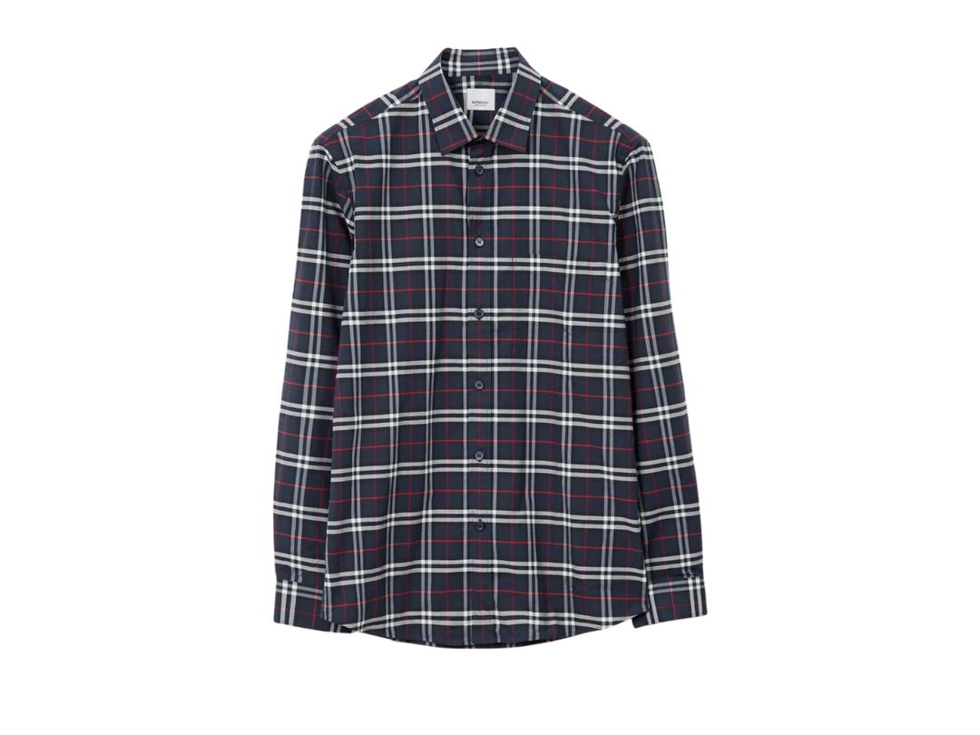 Burberry Burberry Check Stretch Cotton Shirt Navy