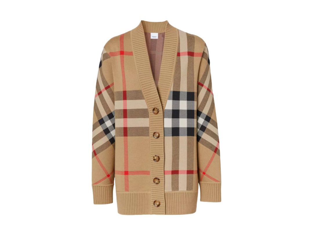 Burberry Burberry Check Technical Wool Jacquard Cardigan Beige