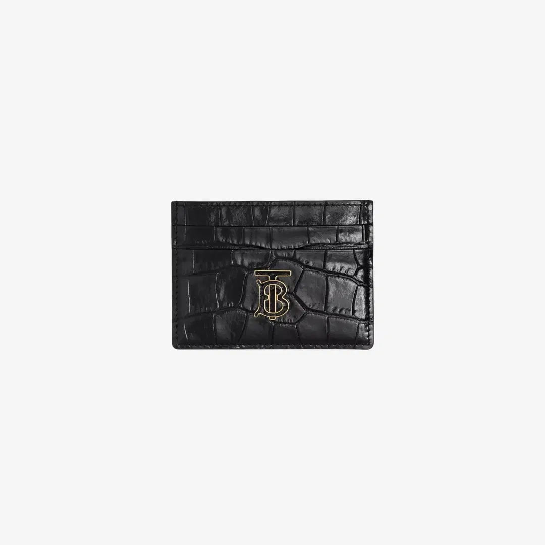 Burberry Burberry Embossed Leather TB Card Case Black