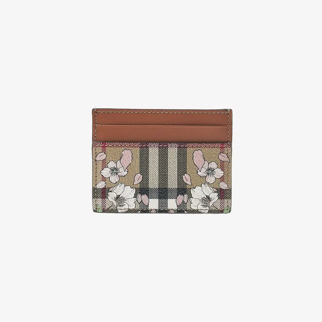 Burberry Burberry Floral Check Print Leather Card Case Archive Beige