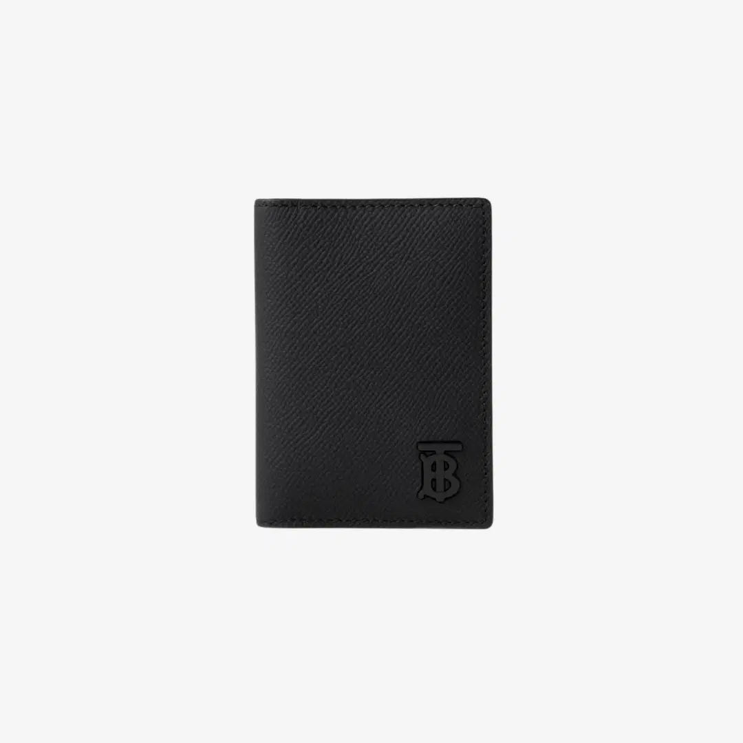 Burberry Burberry Grainy Leather TB Folding Card Case Black