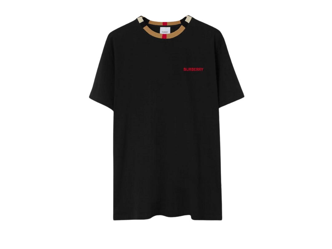 Burberry Burberry Icon Stripe Trim Cotton T-shirt Black