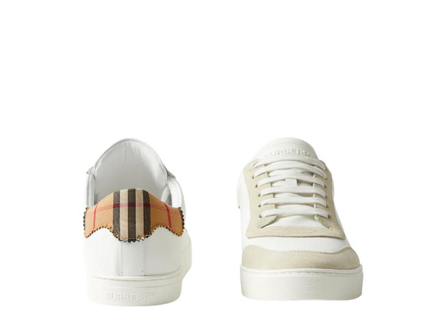 Burberry Burberry Leather-Suede And Check Cotton Sneakers Neutral White - view 3