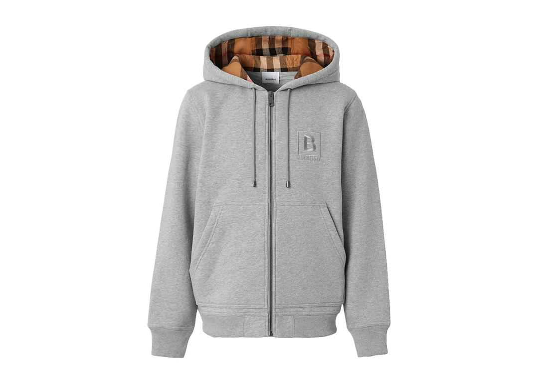 Burberry Burberry Letter Graphic Cotton Blend Zip Hoodie Pale Grey Melange