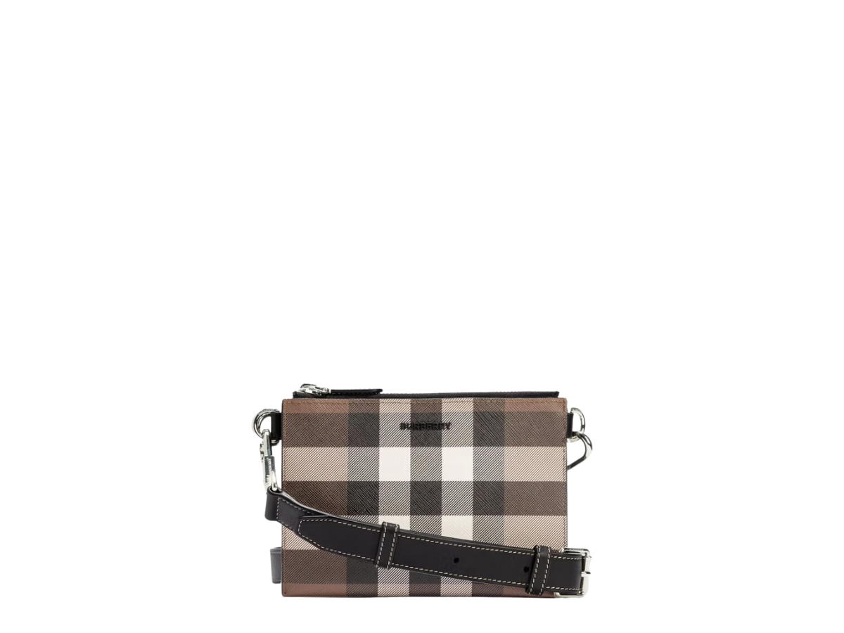 Burberry Burberry Link Pouch Crossbody Bag In E-Canvas And Leather With Polished Metal Hardware Black Check