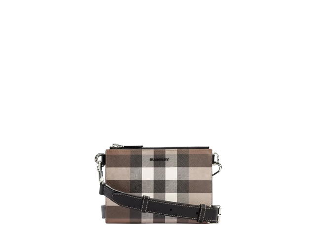 Burberry Burberry Link Pouch Crossbody Bag In E-Canvas And Leather With Polished Metal Hardware Black Check - view 1