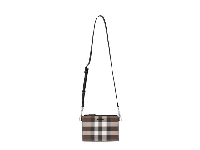 Burberry Burberry Link Pouch Crossbody Bag In E-Canvas And Leather With Polished Metal Hardware Black Check - view 2