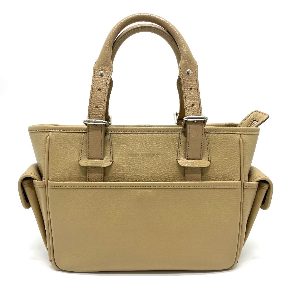 Burberry Burberry logo Side pocket Tote Bag Hand Bag Leather Beige