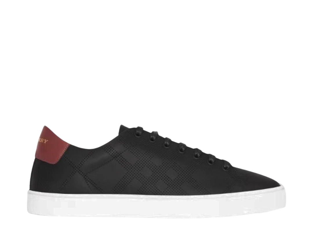 Burberry Burberry Perforated Check Leather Sneakers Black Deep Claret Melange