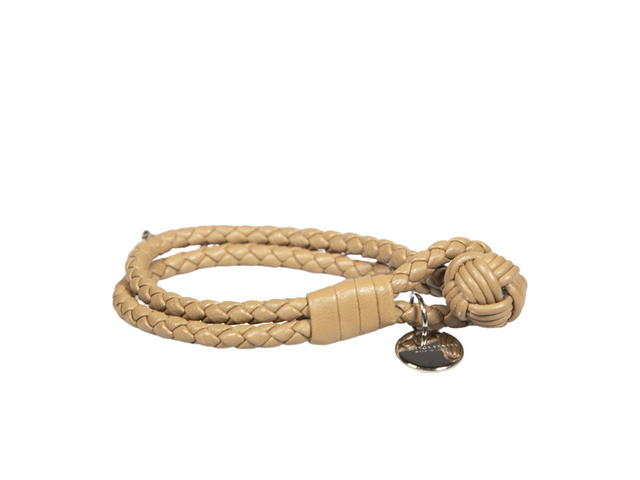 Bottega Veneta Bottega Veneta Intrecciato Double Strand Bracelet In Beige Leather With Silver Hardware - view 2