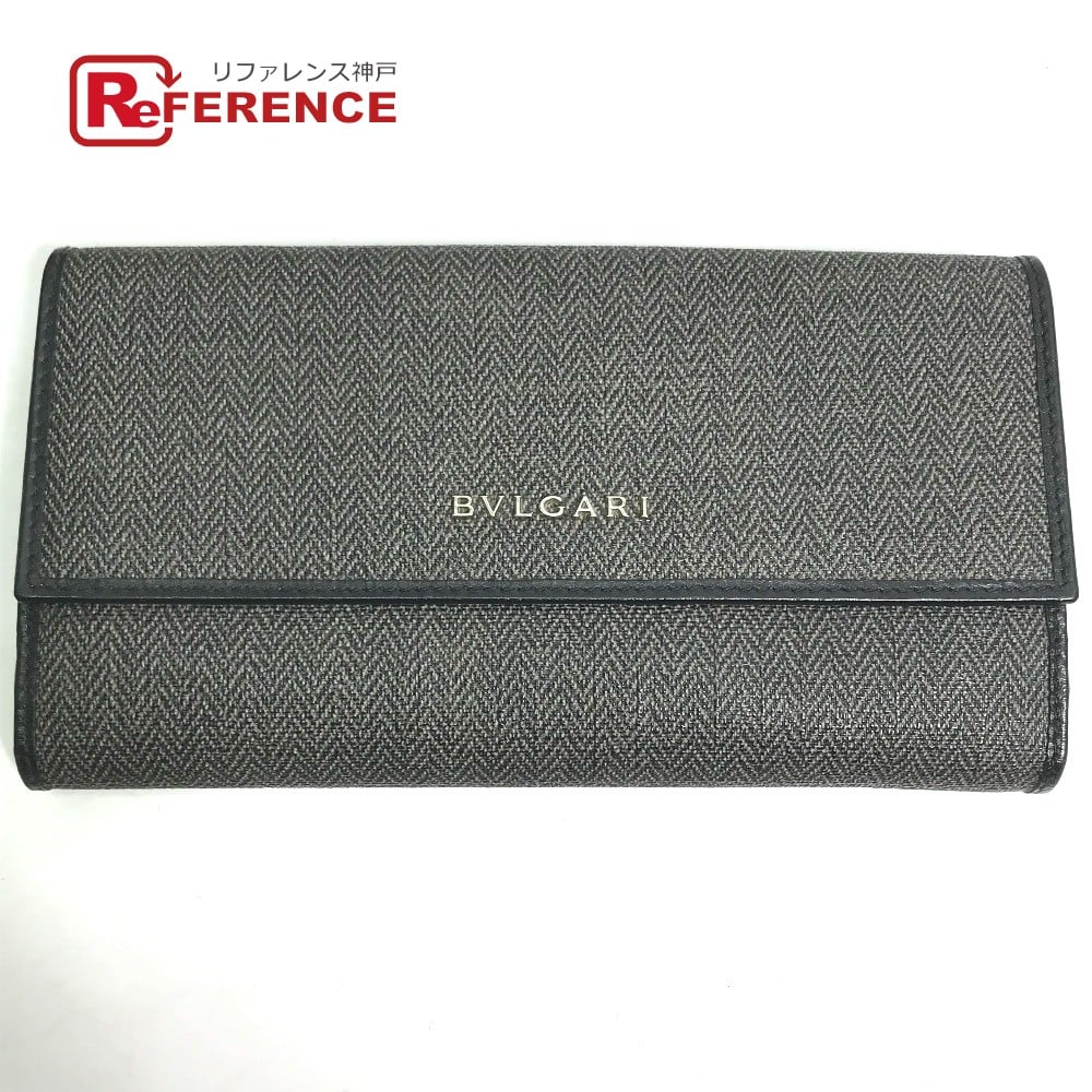 Bvlgari BVLGARI 33385 Double Snap logo Long Wallet PVC/Leather gray