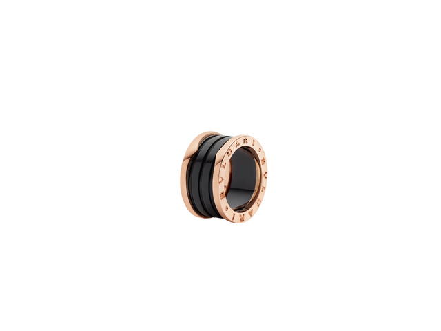 Bvlgari Bvlgari B.Zero1 Ring In Four-Band With Two 18 Kt Rose Gold Loops And A Black Ceramic Spiral - view 1