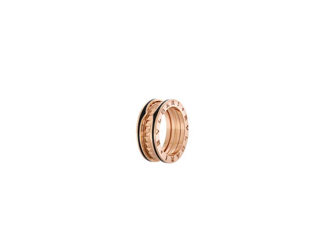 Bvlgari Bvlgari B.Zero1 Ring In Rock Two-Band Ring In 18 Kt Rose Gold With Studded Spiral And Black Ceramic Inserts On The Edges - view 1