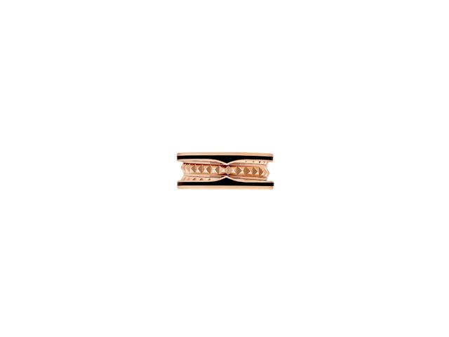 Bvlgari Bvlgari B.Zero1 Ring In Rock Two-Band Ring In 18 Kt Rose Gold With Studded Spiral And Black Ceramic Inserts On The Edges - view 3