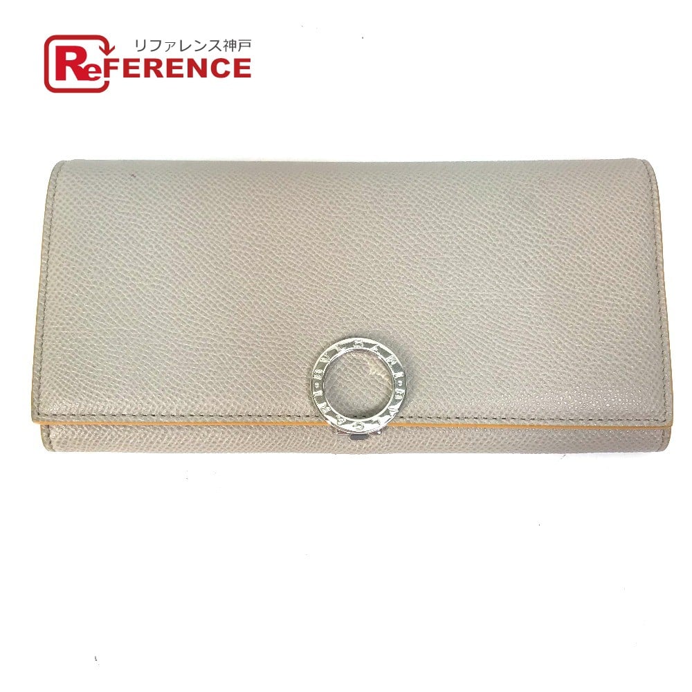 Bvlgari BVLGARI Bulgari Bulgari Logo clip Two fold Folded wallet Leather Gray x Yellow