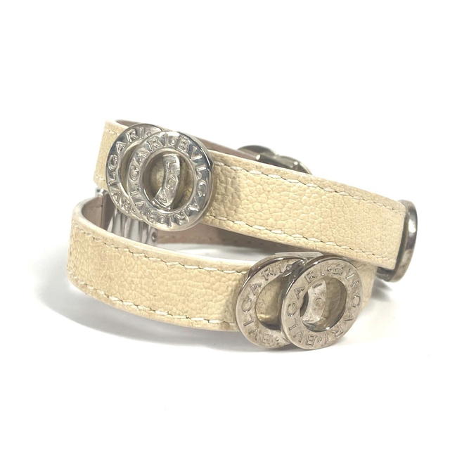 Bvlgari BVLGARI BVLGARI BVLGARI Logo Double Coiled Double Bracelet Leather Beige/Gold - view 4