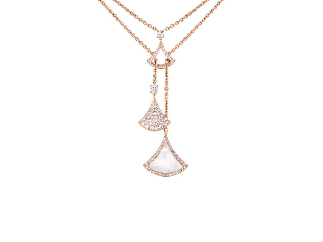 Bvlgari Bvlgari Divas' Dream Necklace In Three Fan-Shaped Motifs Set With A Mother Of Pearl Insert And Pavé Diamonds