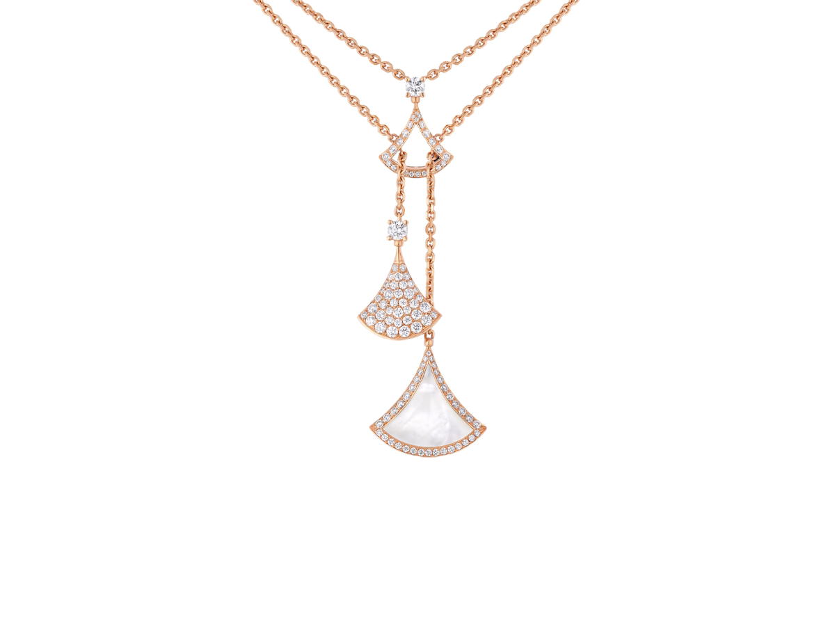 Bvlgari Bvlgari Divas' Dream Necklace In Three Fan-Shaped Motifs Set With A Mother Of Pearl Insert And Pavé Diamonds