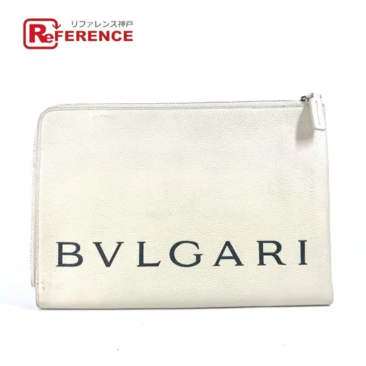 Buy BVLGARI Fragment Logo Double Zipper Pouch Bag Clutch bag Leather White/Black at Sasom – Authentic and Ready to Ship
