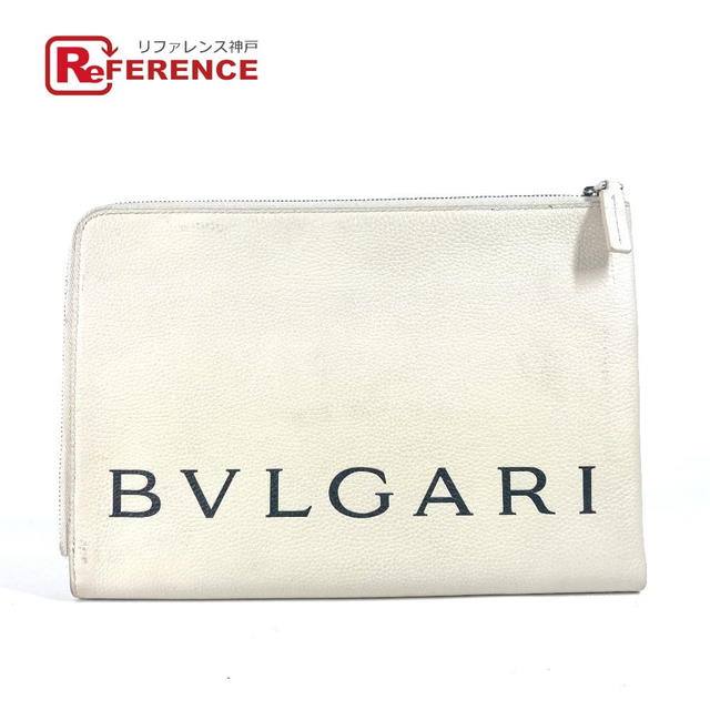 Bvlgari BVLGARI Fragment Logo Double Zipper Pouch Bag Clutch bag Leather White/Black - view 1