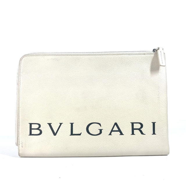 Bvlgari BVLGARI Fragment Logo Double Zipper Pouch Bag Clutch bag Leather White/Black - view 2