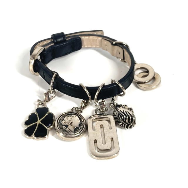 Bvlgari BVLGARI Icon Logo Charm Accessories bangle Bracelet Leather Black - view 2