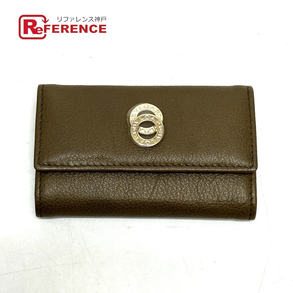 Bvlgari BVLGARI key double ring 6 rows  Key Case Leather Brown