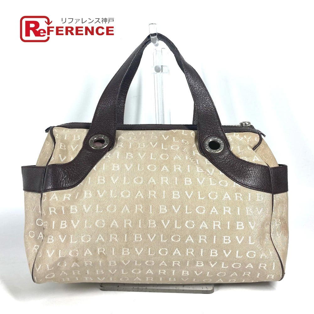 Bvlgari BVLGARI Logo mania Bag Hand Bag Shoulder Bag Leather/Canvas Beige/Dark brown