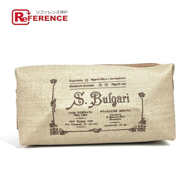 Bvlgari BVLGARI S.Bulgari logo Pouch Cluch Bag Leather/PVC Beige - view 1