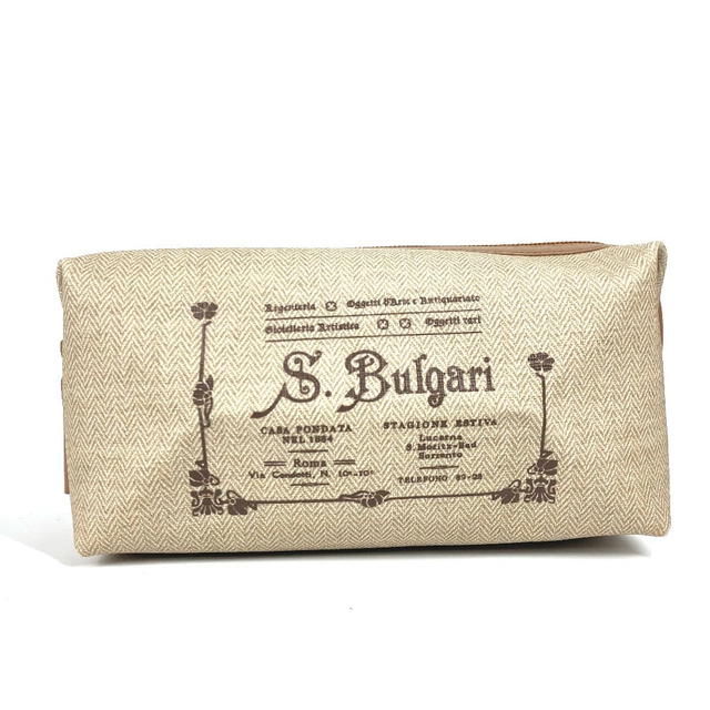 Bvlgari BVLGARI S.Bulgari logo Pouch Cluch Bag Leather/PVC Beige - view 2