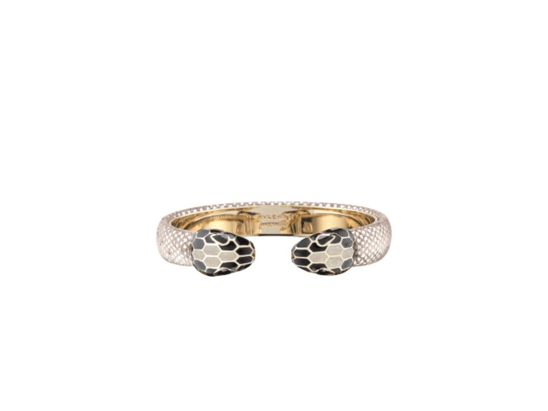 Bvlgari Bvlgari Serpenti Forever Bangle Bracelet Milky Opal Beige Metallic Karung Skin With Light Gold-Plated Brass