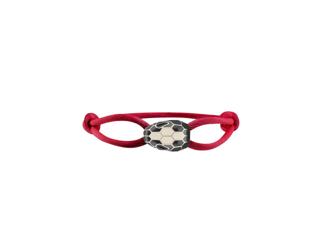 Bvlgari Bvlgari Serpenti Forever Bracelet In Ruby Red Fabric With Light Gold-Plated Brass And Black-White Agate Enamel