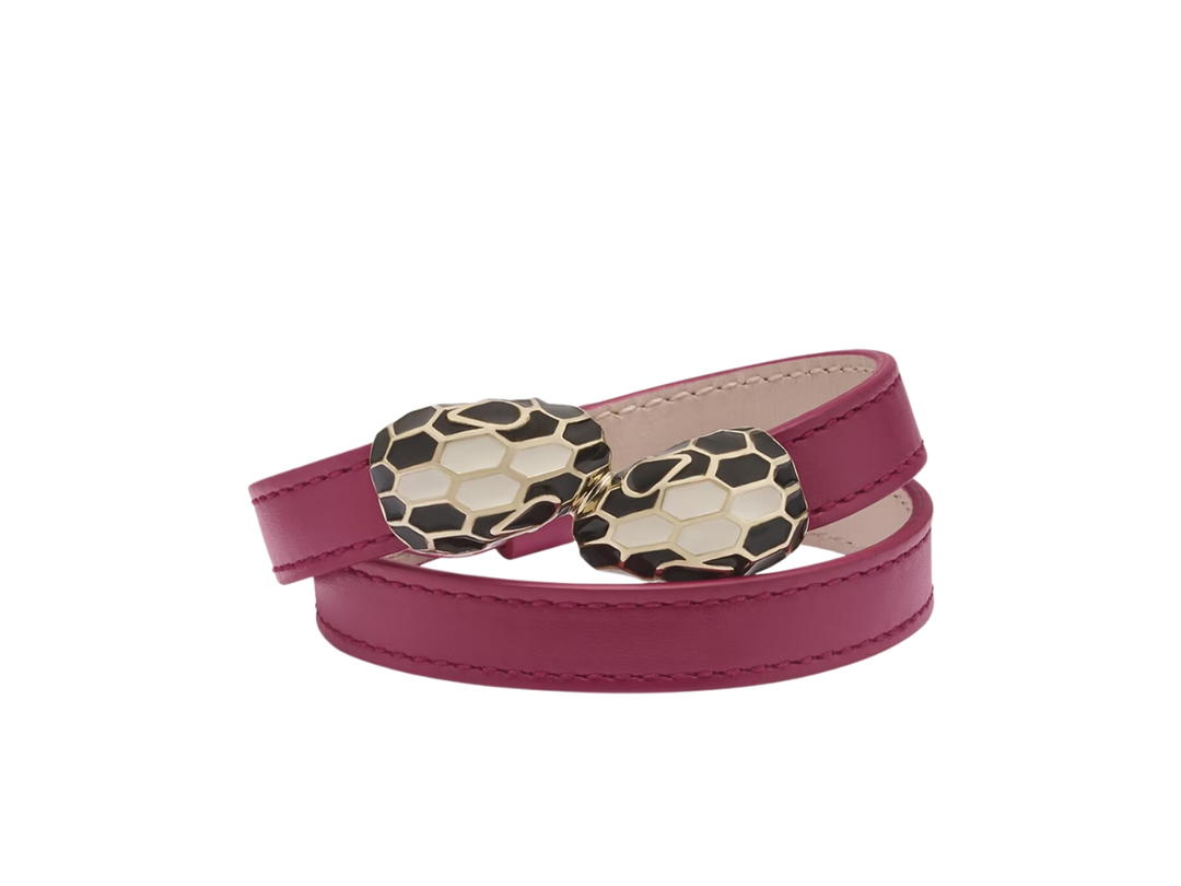 Bvlgari Bvlgari Serpenti Forever Leather Bracelet In Anemone Spinel Pinkish Red Calf Leather With Light Gold-plated Brass