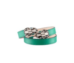 Buy Bvlgari Serpenti Forever Two-Coil Bracelet In Emerald Green Calf Leather With Light Gold-Plated Brass at Sasom – Authentic and Ready to Ship