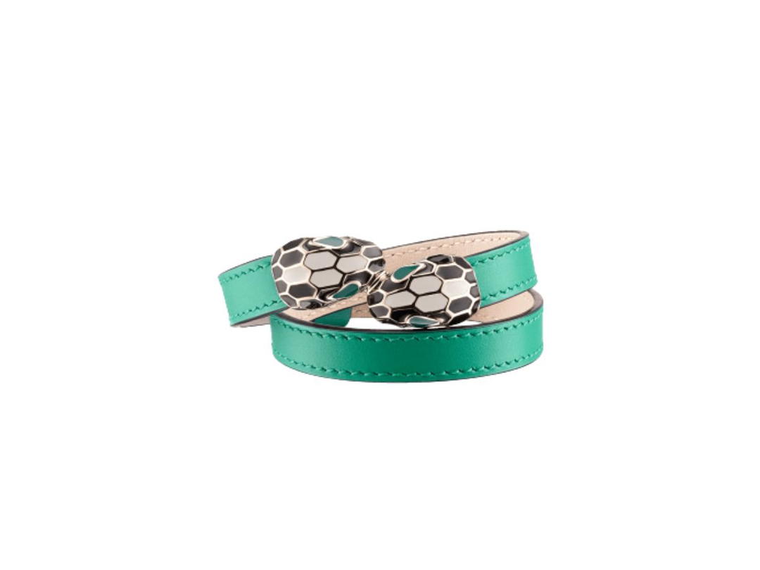 Bvlgari Bvlgari Serpenti Forever Two-Coil Bracelet In Emerald Green Calf Leather With Light Gold-Plated Brass