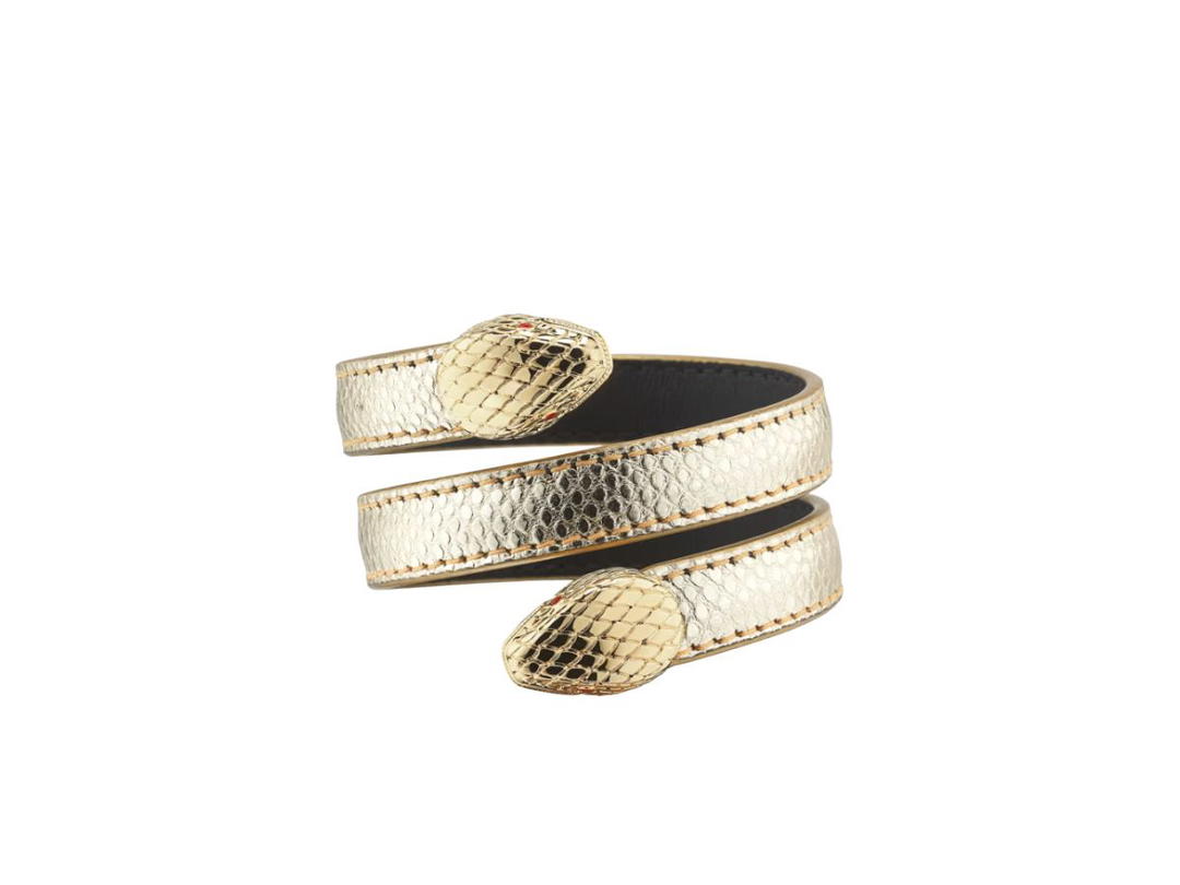 Bvlgari Bvlgari Serpenti Forever Multi-Coiled Rigid Cleopatra Bracelet In Light Gold Molten Karung Skin With Light Gold Plated Brass-Finished And Red Enamel Eyes