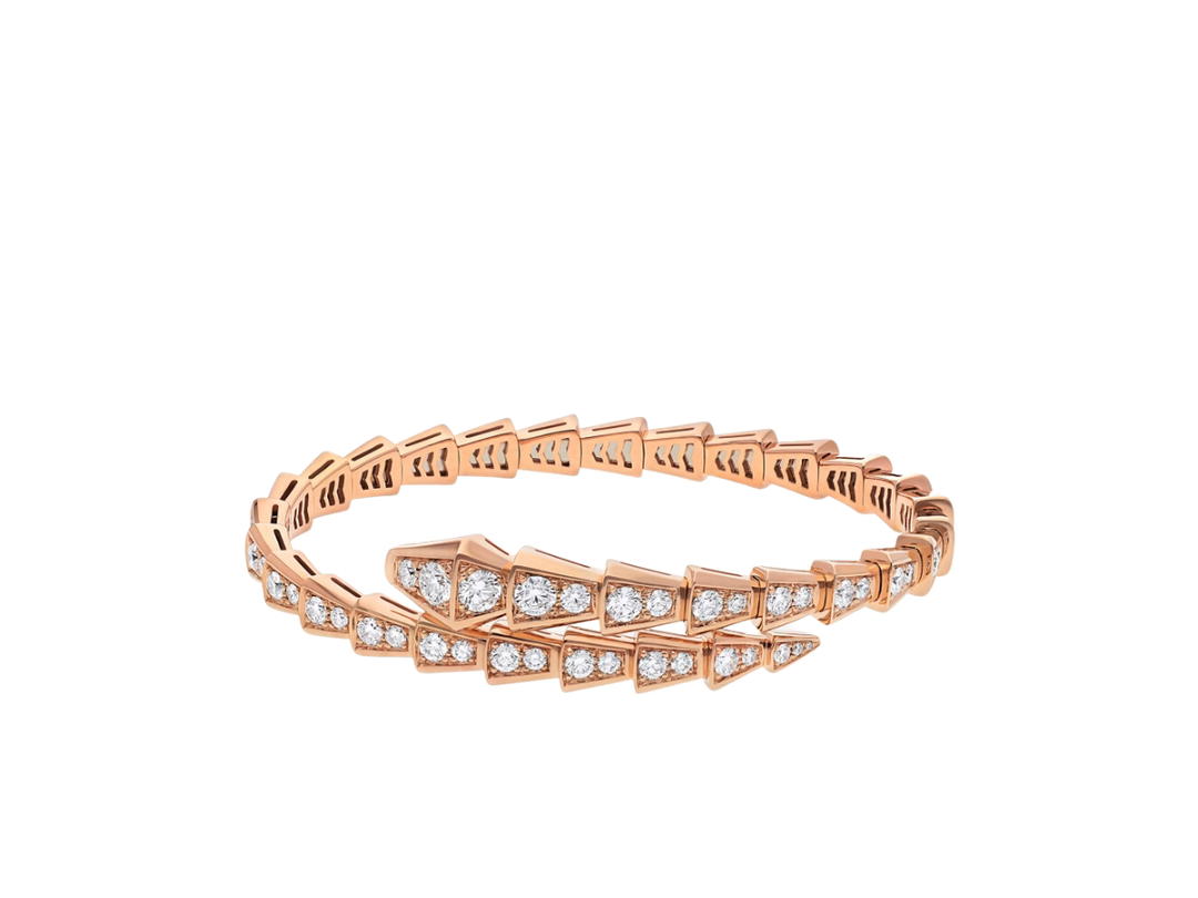 Bvlgari Bvlgari Serpenti Viper Bracelet In 18 Kt Rose Gold With Full Pavé Diamonds (Size S)