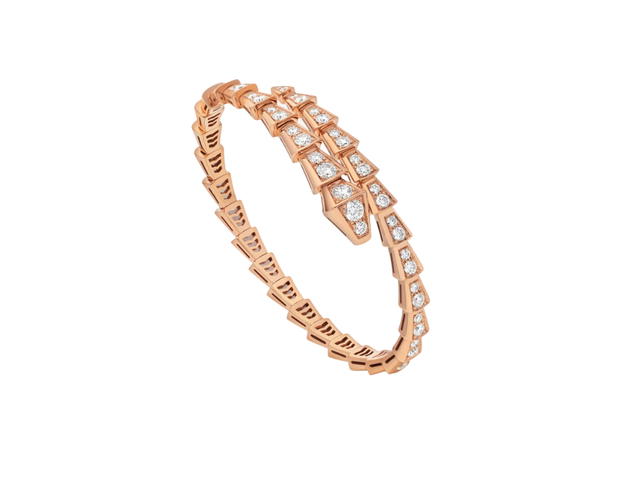 Bvlgari Bvlgari Serpenti Viper Bracelet In 18 Kt Rose Gold With Full Pavé Diamonds (Size S) - view 2