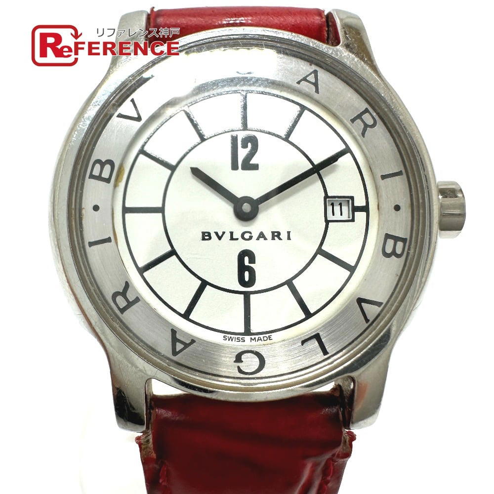Bvlgari BVLGARI Solo tempo Quartz Date Wristwatch SS / Leather belt Silver/red belt