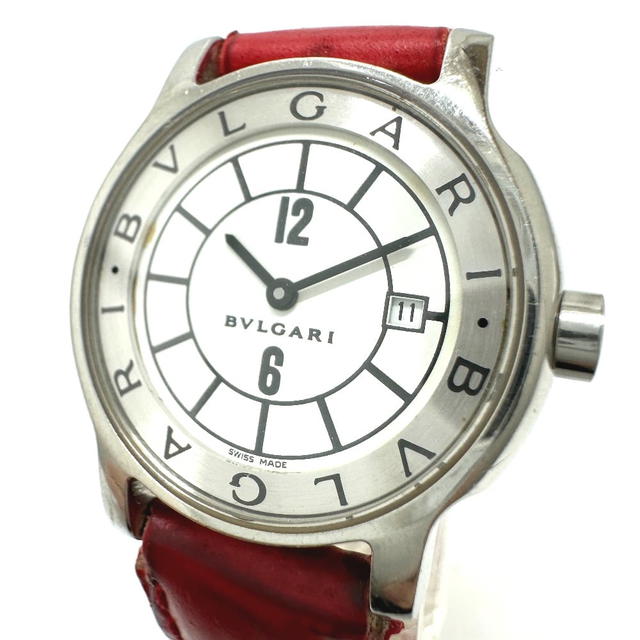 Bvlgari BVLGARI Solo tempo Quartz Date Wristwatch SS / Leather belt Silver/red belt - view 3