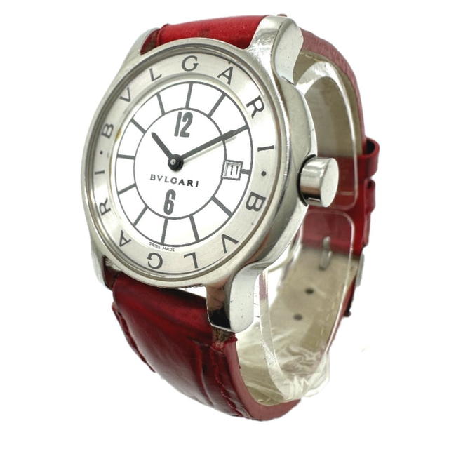 Bvlgari BVLGARI Solo tempo Quartz Date Wristwatch SS / Leather belt Silver/red belt - view 4
