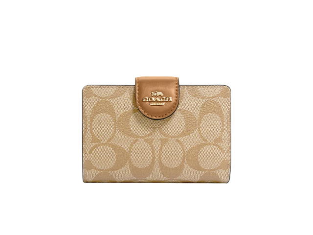 Coach Coach Medium Corner Zip Wallet In Signature Canvas Light Khaki Light Saddle - view 1
