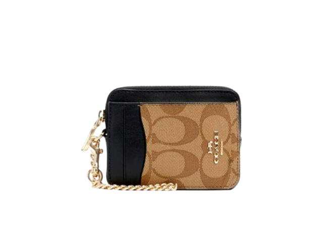 Coach Coach Zip Top Card Case Khaki Brown - view 1